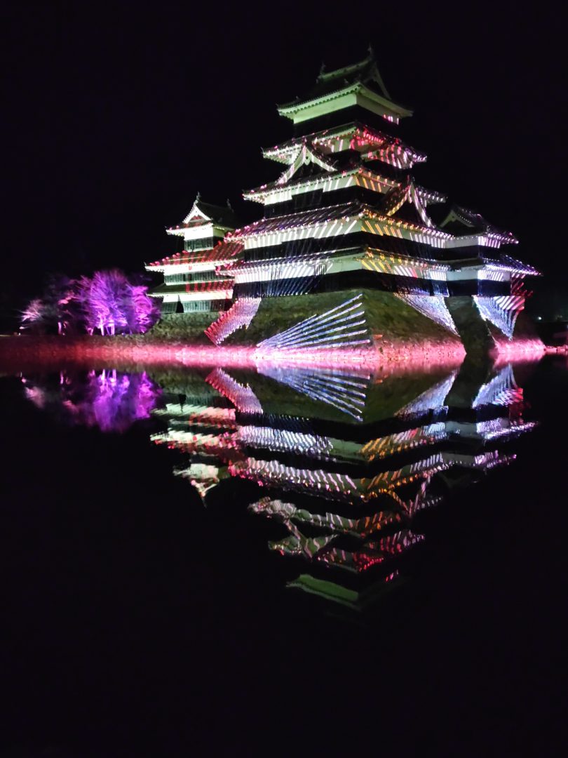 Lasers Light Up Matsumoto Castle tower